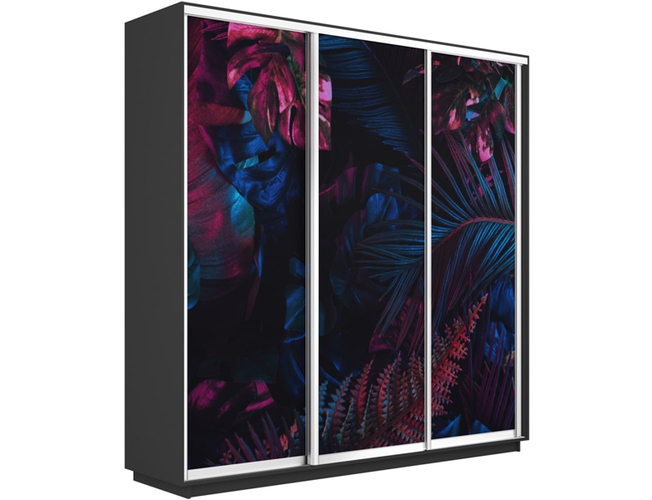 Шкаф-купе Экспресс Люкс 3-х дверный (Фото №1004 Джунгли темные), Серый диамант