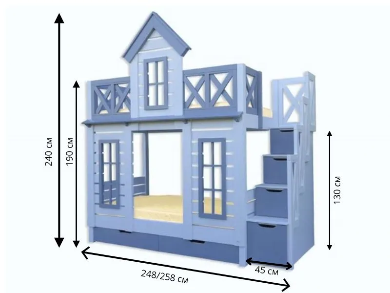 Двухъярусная кровать Велес Терем Люкс с лестницей